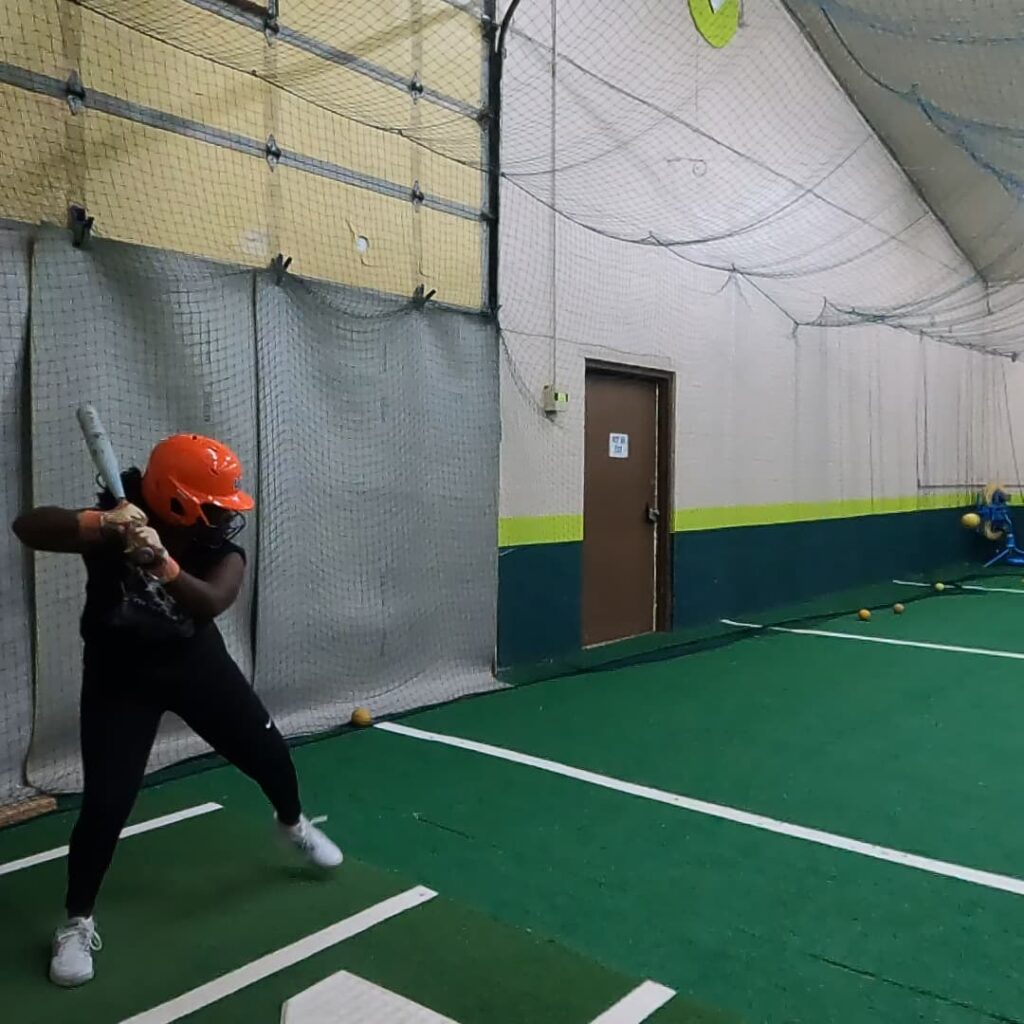 Softball Batting Cage with Pitching Machine at Home Plate Stark